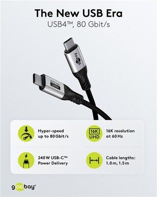 Kábel USB 4 Gen 3x2, Typ C CM/CM 1.5m, 80Gbps, PD 240w 48V5A, oplet, čierny