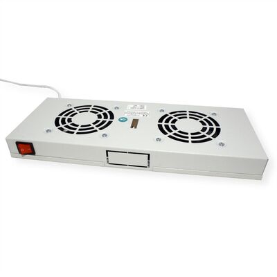 19" Ventilačná jednotka, 2 vetráky, 1U, s termostatom, sivá