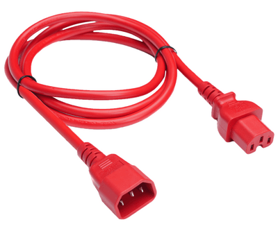 Kábel sieťový 230V predlžovací, C14 - C15, 1.5m, 1.00mm², 10A, červený