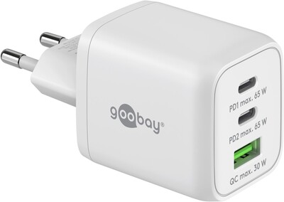 Nabíjačka USB 230V 3port, 1xUSB A, 2xUSB Typ C, 65W, Power Delivery, GaN, biela