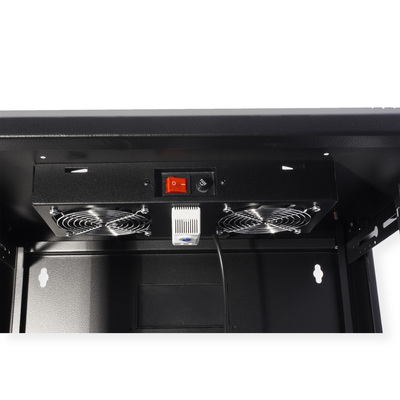 19" Ventilačná jednotka, 2 vetráky, s termostatom, pre nástennú skrinku, čierna