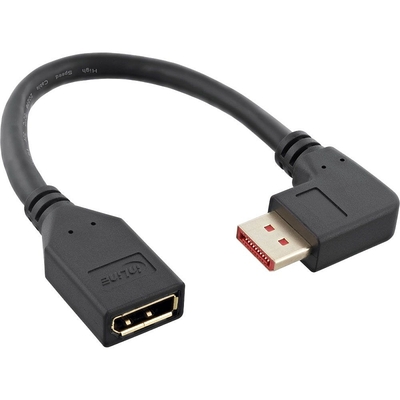 Adaptér DisplayPort 1.4 M/F, 4K8K, 15cm čierny, zahnutý konektor 90° doprava