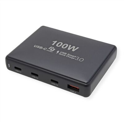 Nabíjačka USB 230V 4port, 1xUSB A, 3x USB Typ C, 100W, PD, QC 2.0, kábel (C7) 1.2m, čierna