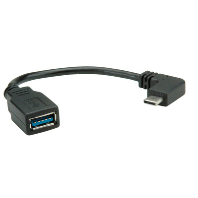 Kábel USB 3.2 Gen 1, Typ C CM/AF 0.15m, 5Gbps, OTG, čierny, zahnutý 90°