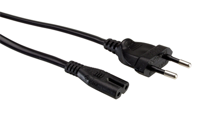 Kábel sieťový 230V, 2pin vidlica (CEE7/16) priama - C7 (2pin), 3m, 0.75mm², 2.5A, čierny
