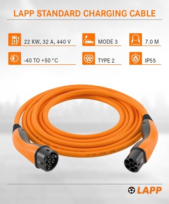 Kábel LAPP nabíjací pre elektromobily Type 2, 7m, 22kW, 32A, 3 fázy, oranžový