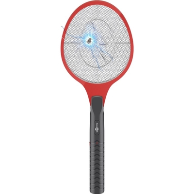 Elektrická mucholapka na hmyz v tvare tenisovej rakety, červená, baterky v príbale