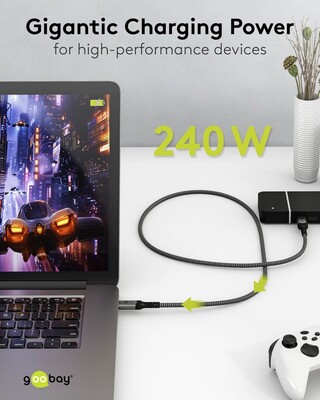 Kábel USB 4 Gen 3x2, Typ C CM/CM 1.8m, 40Gbps, PD 240w 48V5A, oplet, čiernosivý
