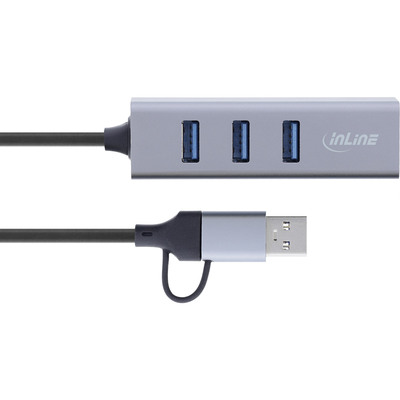 Adaptér USB 3.1 Typ C na RJ45 (Gigabit Ethernet), Hub 3x USB 3.0 A, 10cm, čierny, s adaptérom USB A
