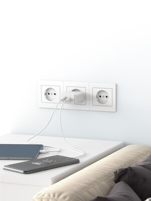 Nabíjačka USB 230V 2port, 1xUSB A, 1xUSB Typ C, 30W, Power Delivery, Quick Charge 3.0, biela §§