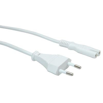 Kábel sieťový 230V, 2pin vidlica (CEE7/16) priama - C7 (2pin), 1m, 0.75mm², 2.5A, biely