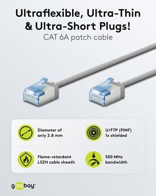 U/FTP Patchkábel LSOH TPE 7.5m cat.6a, sivý, slim, Cu, Flex Cable, Eco obal