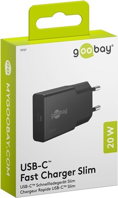 Nabíjačka USB 230V 1x USB Typ C, 20W, GaN, Power Delivery, slim, čierna