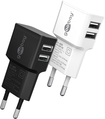 Nabíjačka USB 230V 2port, 2xUSB A, 2.4A, 12W, čierna