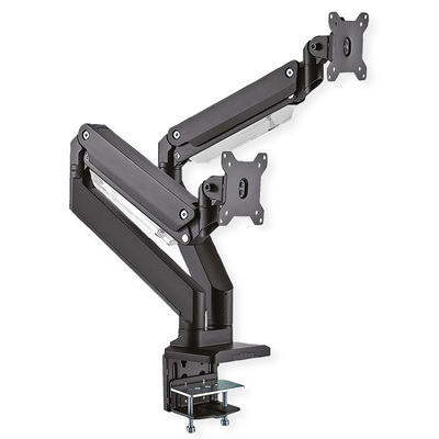 Držiak pre 2x monitor na stôl, úchyt o dosku, pneumatický, max 15kg, rameno 526mm VESA 75/100 čierny