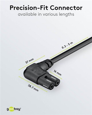 Kábel sieťový 230V, 2pin vidlica (CEE7/16) lomená - C7 (2pin) zahnutý, 0.3m, 0.75mm², 2.5A, čierny