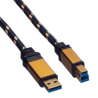 Kábel USB 3.2 Gen 1, A-B M/M 3m, 5Gbps, čierny/zlatý, Gold, pozl. konektor