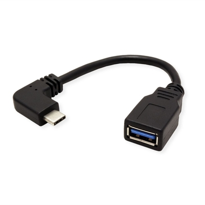 Kábel USB 3.2 Gen 1, Typ C CM/AF 0.15m, 5Gbps, OTG, čierny, uhľový 90°