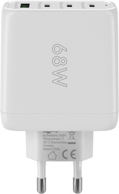 Nabíjačka USB 230V 4port, 1xUSB A, 3xUSB Typ C, 68W, Power Delivery, GaN, čierna