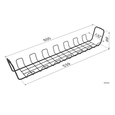 Káblový organizér, žľab na káble pod stôl, 600x132x99mm (DxHxV), čierny, 2ks/bal