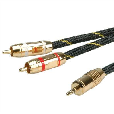 Kábel 3.5mm stereo/2xCinch M/M 5m, čierny/zlatý, pozl. konektor, Gold