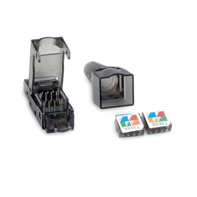 Konektor 8/8 RJ45 cat.6, netienený, na drôt, montáž bez klieští (toolless), čierny, AWG 23-26