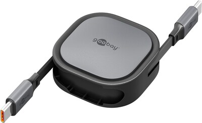 Kábel USB 2.0 Typ C CM/CM 1m, High Speed, Power Delivery 15w 5V3A, čierny, samonavíjací