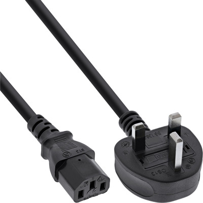 Kábel sieťový 230V, vidlica (BS1363A) UK lomená - C13, 2m, 1.00mm², 10A, čierny