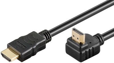 Kábel HDMI M/M 1m, Ultra High Speed+Eth, 4K@60Hz, HDMI 2.0, čierny, zahnutý konektor 90° smerom dole
