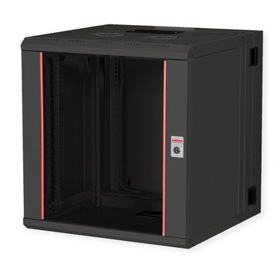 19" Rack na stenu 12U, čierny, 640x600x600mm (HxWxD), RAL9005, PRO, otočný (2-dielny)