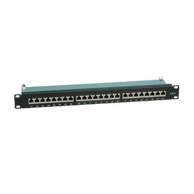 19" Patch panel 24port cat.6, tienený s uzemnením, celokovový, 1U, čierny