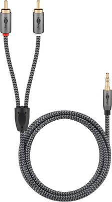 Kábel 3.5mm stereo/2xCinch M/M 2m, čierny/sivý, pozl. konektor