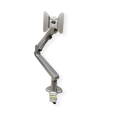 Držiak pre monitor na stôl, úchyt o dosku, pneumatický, max 8kg, rameno 486mm VESA 75/100 strieborný