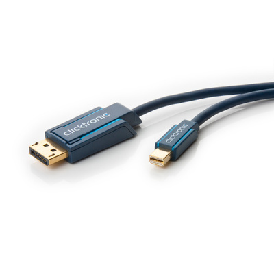 Kábel DisplayPort mini/DP M/M 3m, 2K@60Hz, DP v1.1, 10.8Gbit/s, modrý, pozl. konektor, ClickTronic
