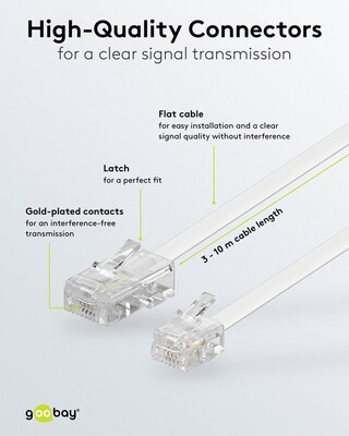 Kábel telefónny RJ11/RJ45, 3m, biely