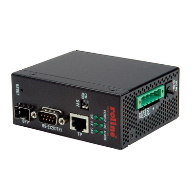 Konvertor RJ45/SFP - RS232, 100Mbit, POE, konfigurovatelný cez web/Konzolu, čierny