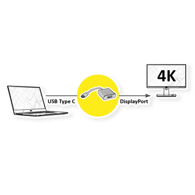 Adaptér USB 3.1 Typ C na DisplayPort, v1.2, biely 10cm