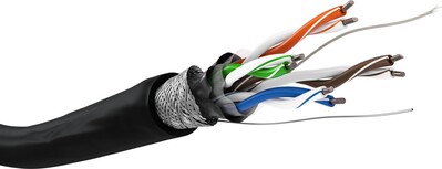 S/FTP drôt PE 100m cat.5e, AWG24, 100Mhz, 1000Base-T, čierny, pomedený, vonkajší, UV odolný