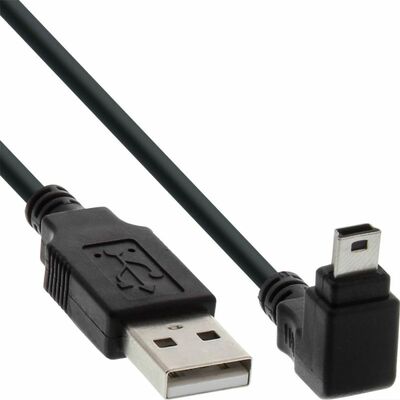 Kábel USB 2.0 A-MINI-B 5pin M/M 0.3m, High Speed, čierny, uhľový konektor 90° smerom dole