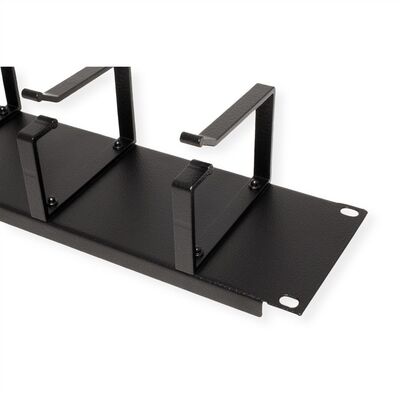 19" Panel vyväzovací, organizér 2U, lišta 5x oko (Typ G) 85x60mm, kovový, čierny RAL9005