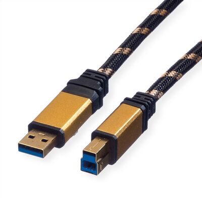 Kábel USB 3.2 Gen 1, A-B M/M 3m, 5Gbps, čierny/zlatý, Gold, pozl. konektor
