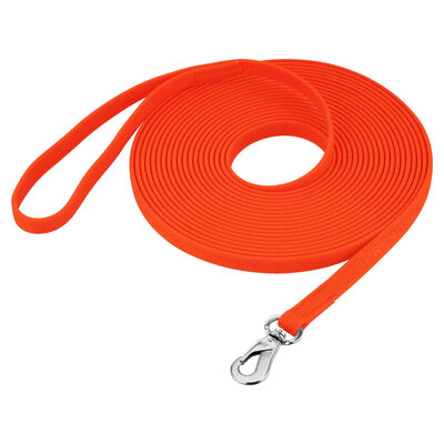 Vodítko stopovacie s uškom pogumované, Footballgrip, 16mm/10m, nerezová karabína, oranžové