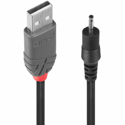 Kábel USB napájací 1.5m na 0.7mm vnútorný / 2.5mm vonkajší jack, čierny