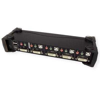KVM switch/prepínač 4PC, DVI-D, USB, USB hub, audio
