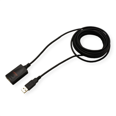 Kábel USB 2.0 A-A M/F 5m, High Speed, predlžovací, čierny, aktívny