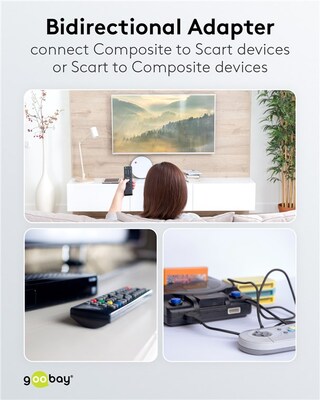 Adaptér SCART/3x Cinch (RCA), prepínač IN/OUT, čierny