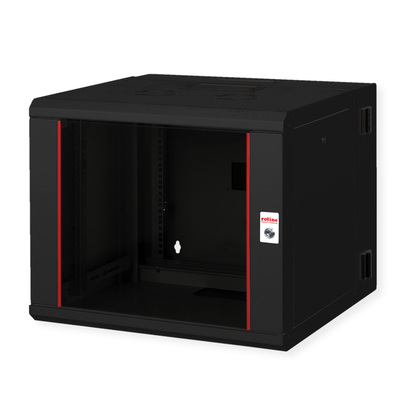 19" Rack na stenu 9U, čierny, 505x600x600mm (HxWxD), RAL9005, PRO, otočný (2-dielny)