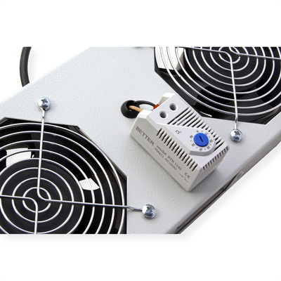 19" Ventilačná jednotka, 2 vetráky, s termostatom, pre nástennú skrinku, sivá