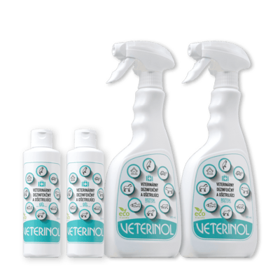 VETERINOL dezinfekčný set 03: 2 x roztok 500ml + 2 x gél 250 ml