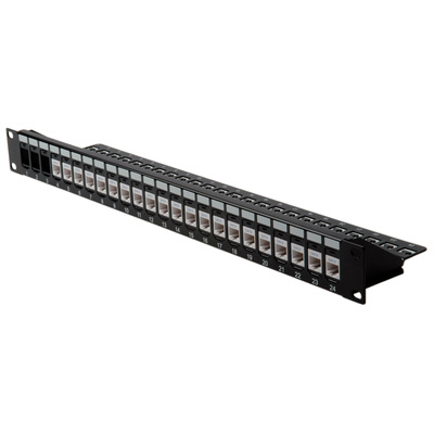 19" Patch panel 24port Keystone, netienený, 1U, čierny